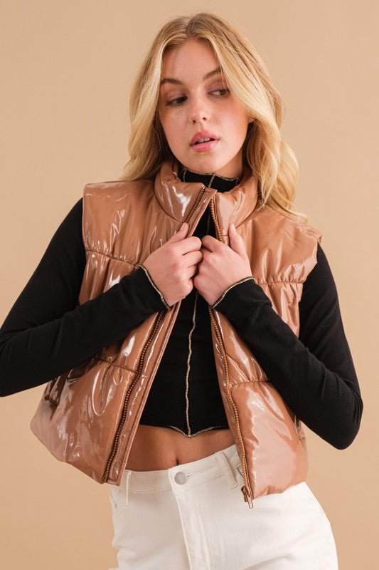 Quilted Puffer Zip Up Crop Vest