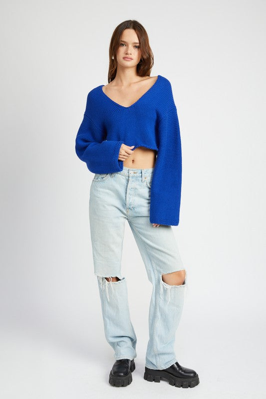 Harlow Cropped V Sweater