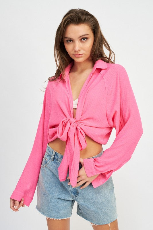 Front Tie Bubblegum Top