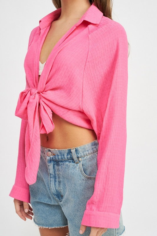 Front Tie Bubblegum Top