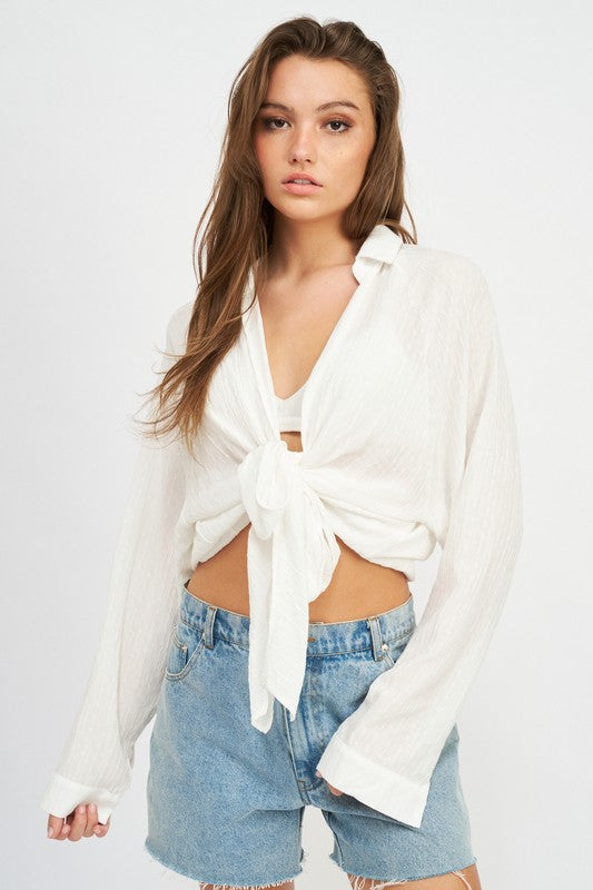 Front Tie Bubblegum Top