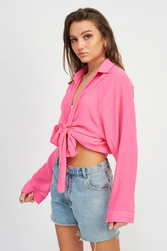 Front Tie Bubblegum Top