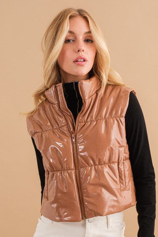 Quilted Puffer Zip Up Crop Vest