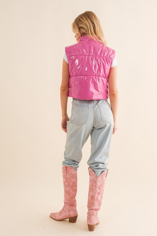 Quilted Puffer Zip Up Crop Vest