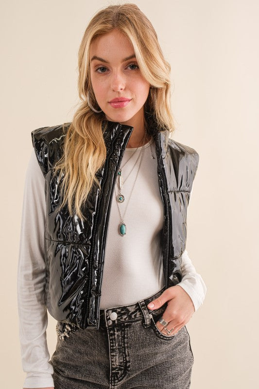 Quilted Puffer Zip Up Crop Vest