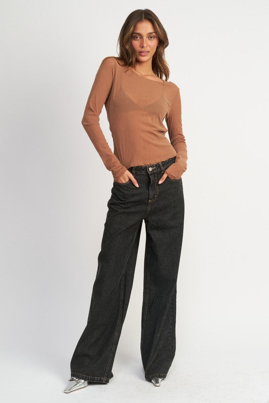 Glitter Mesh Cowl Top