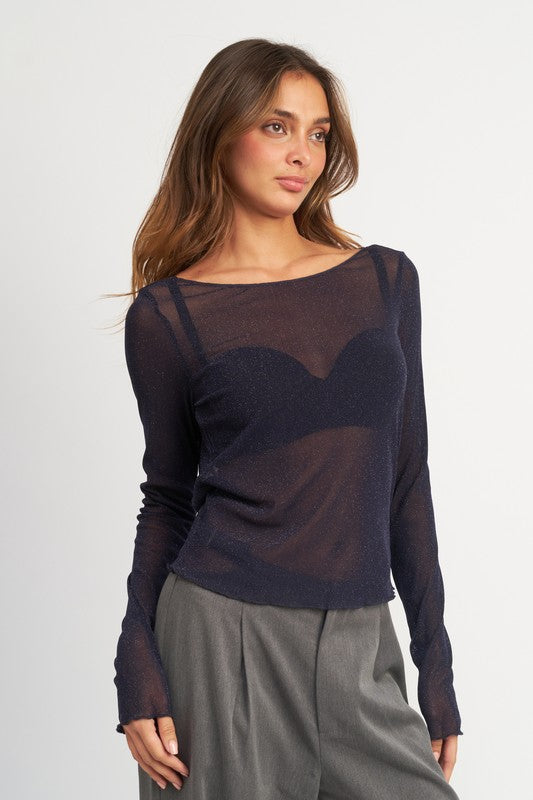 Glitter Mesh Cowl Top