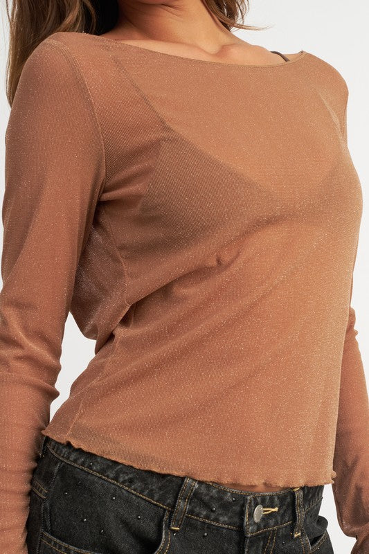 Glitter Mesh Cowl Top