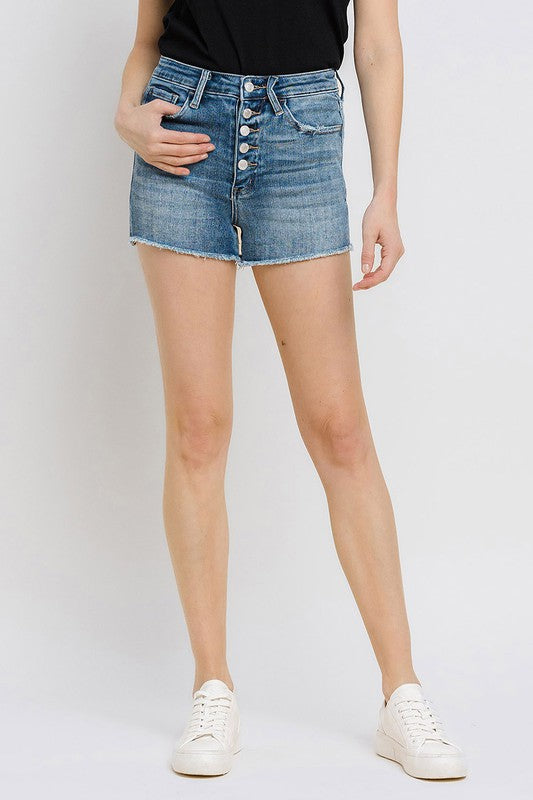 Ultra High Rise Button Up Denim Shorts