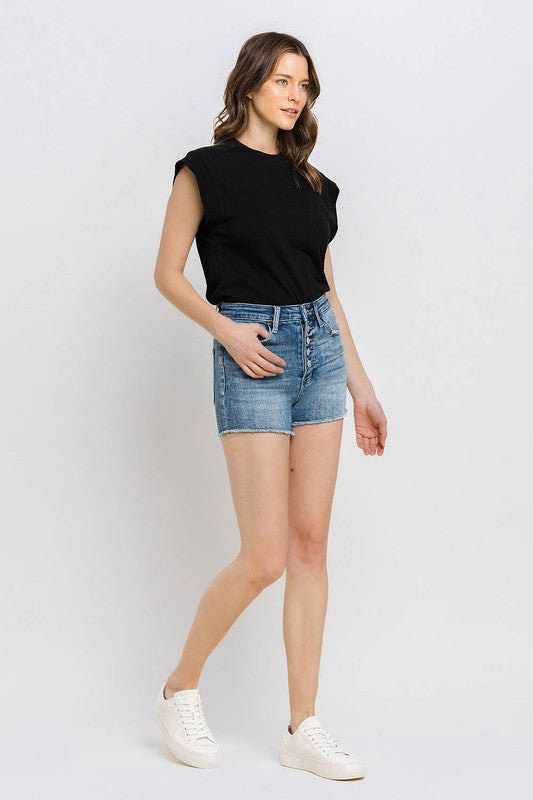 Ultra High Rise Button Up Denim Shorts