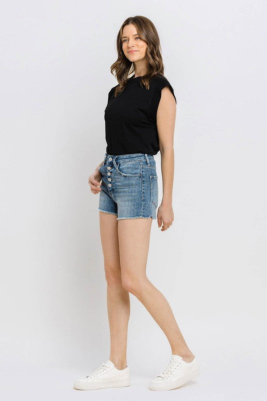 Ultra High Rise Button Up Denim Shorts