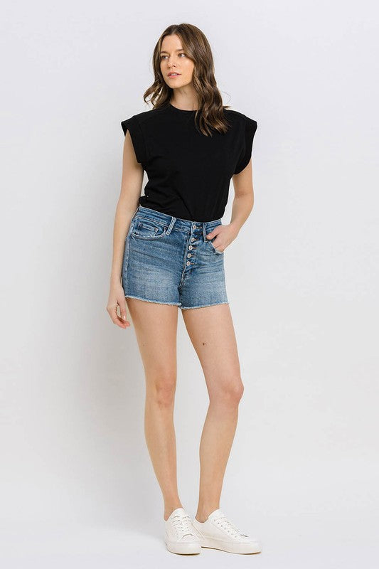 Ultra High Rise Button Up Denim Shorts