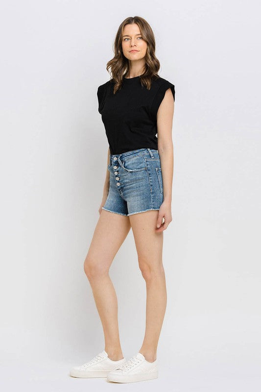 Ultra High Rise Button Up Denim Shorts