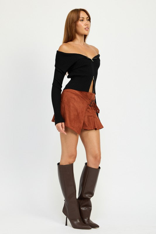 Ruby Suede Buckle Skort