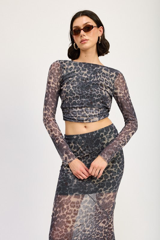 Leopard Sheer Long Sleeve Top